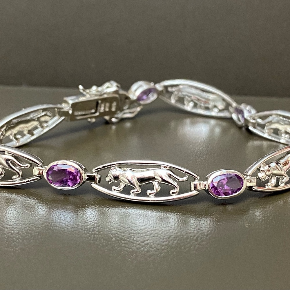 Suzanne Somers 925 sterling silver bracelet Amethyst Panther link size 7.5”